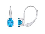 6x4mm Oval Blue Topaz Rhodium Over 10k White Gold Drop Earrings
