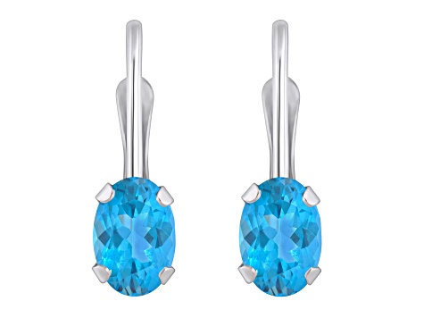 6x4mm Oval Blue Topaz Rhodium Over 10k White Gold Drop Earrings