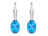 6x4mm Oval Blue Topaz Rhodium Over 10k White Gold Drop Earrings