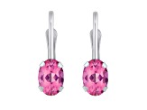 6x4mm Oval Pink Topaz Rhodium Over 10k White Gold Drop Earrings