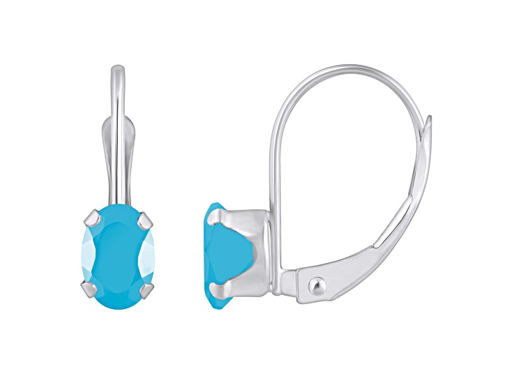 6x4mm Oval Turquoise Rhodium Over 10k White Gold Drop Earrings