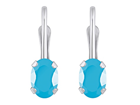 6x4mm Oval Turquoise Rhodium Over 10k White Gold Drop Earrings