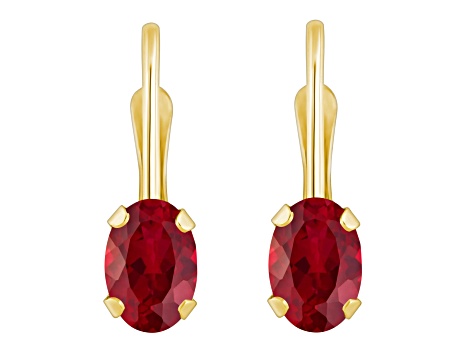 6x4mm Oval Lab Created Ruby 10k Yellow Gold Drop Earrings