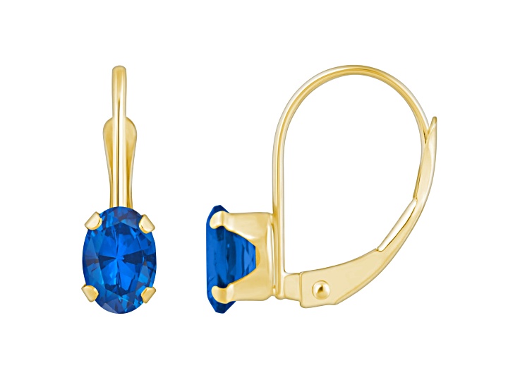 6x4mm Oval Lab Created Sapphire 10k Yellow Gold Drop Earrings