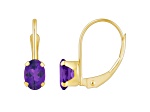 6x4mm Oval Amethyst 10k Yellow Gold Drop Earrings