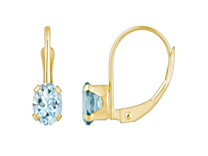 6x4mm Oval Aquamarine 10k Yellow Gold Drop Earrings