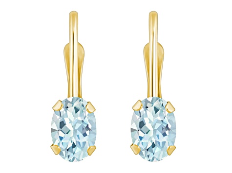 6x4mm Oval Aquamarine 10k Yellow Gold Drop Earrings