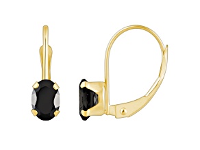 6x4mm Oval Black Onyx 10k Yellow Gold Drop Earrings