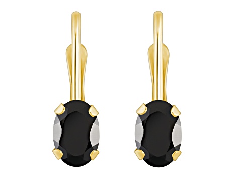 6x4mm Oval Black Onyx 10k Yellow Gold Drop Earrings