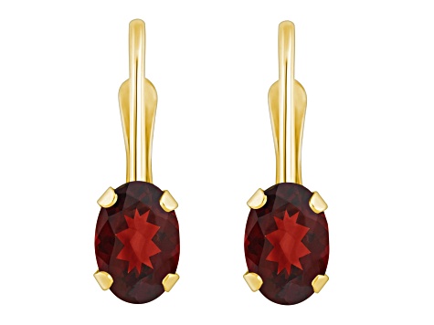 6x4mm Oval Garnet 10k Yellow Gold Drop Earrings