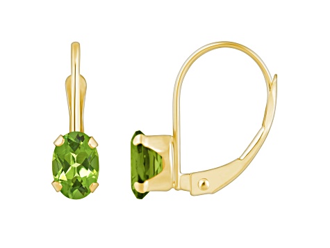 6x4mm Oval Peridot 10k Yellow Gold Drop Earrings