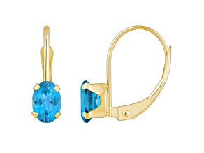 6x4mm Oval Blue Topaz 10k Yellow Gold Drop Earrings