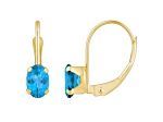 6x4mm Oval Blue Topaz 10k Yellow Gold Drop Earrings