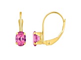 6x4mm Oval Pink Topaz 10k Yellow Gold Drop Earrings