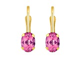 6x4mm Oval Pink Topaz 10k Yellow Gold Drop Earrings