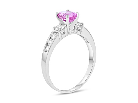 1.30ctw Pink Sapphire and Diamond Engagement Ring in 14k White Gold