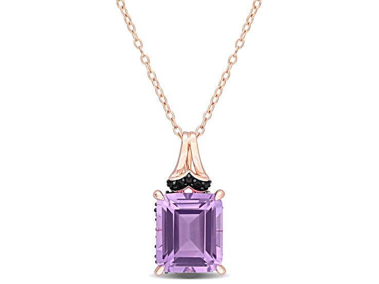 and Black Sapphire Pendant with Chain in Rhodium Over Sterling Silver