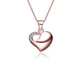 Clear Cubic Zirconia, 18k Rose Gold Plated over Sterling Silver Heart Necklace