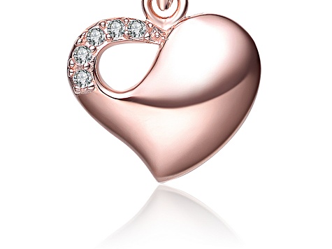Clear Cubic Zirconia, 18k Rose Gold Plated over Sterling Silver Heart Necklace