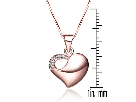Clear Cubic Zirconia, 18k Rose Gold Plated over Sterling Silver Heart Necklace