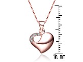 Clear Cubic Zirconia, 18k Rose Gold Plated over Sterling Silver Heart Necklace