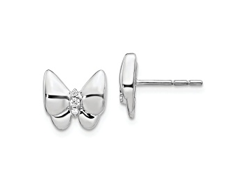 Picture of Rhodium Over 14k White Gold Diamond Butterfly Stud Earrings