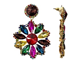 Off Park® Collection, Gold Tone Multi-Color Glass Crystal Flower Drop Earrings.