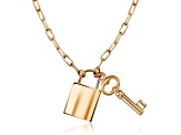 14K Solid Gold Paperclip Lock And Key Bracelet Necklace Set