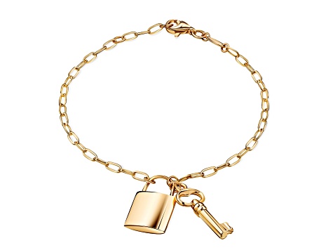 14K Solid Gold Paperclip Lock And Key Bracelet Necklace Set