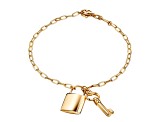 14K Solid Gold Paperclip Lock And Key Bracelet Necklace Set