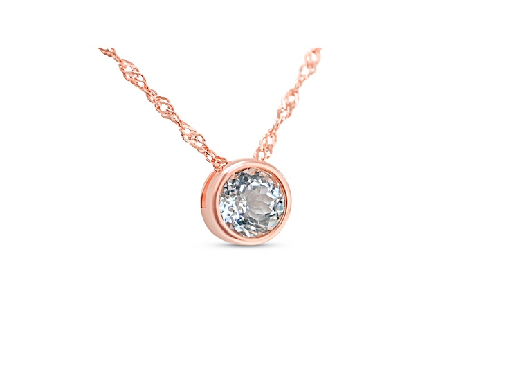 Round Aquamarine and Cubic Zirconia 18K Rose Gold Over Sterling Silver Pendant with chain, 1.75ctw