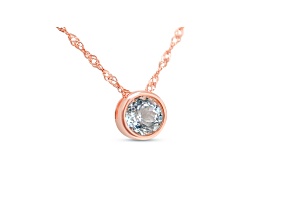 Round Aquamarine and Cubic Zirconia 18K Rose Gold Over Sterling Silver Pendant with chain, 1.75ctw