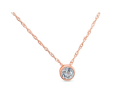 Round Aquamarine and Cubic Zirconia 18K Rose Gold Over Sterling Silver Pendant with chain, 1.75ctw