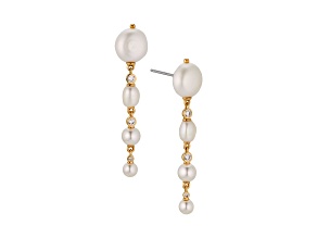 NADRI Siren .31ctw Cubic Zirconia, Freshwater 6mm-10mm and Glass Pearl Linear Drop Earring.