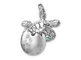Rhodium Over Sterling Silver Moveable Crystal Hatching Turtle Chain Slide Pendant