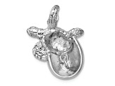 Rhodium Over Sterling Silver Moveable Crystal Hatching Turtle Chain Slide Pendant