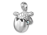 Rhodium Over Sterling Silver Moveable Crystal Hatching Turtle Chain Slide Pendant