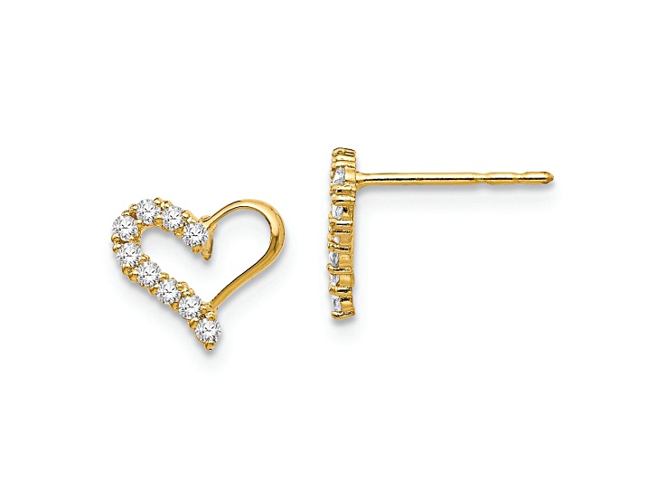 14k Yellow Gold Cubic Zirconia Heart Post Earrings