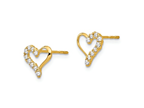 14k Yellow Gold Cubic Zirconia Heart Post Earrings