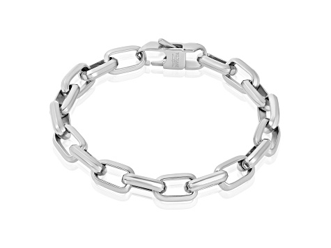 Invicta Jewelry Men's Beveled Edge Large Nautical Oval Link Chain Steel Bracelet (10mm) - 9"