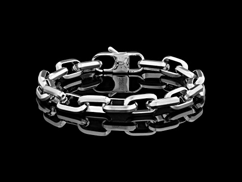 Invicta Jewelry Men's Beveled Edge Large Nautical Oval Link Chain Steel Bracelet (10mm) - 9"