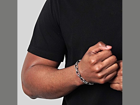 Invicta Jewelry Men's Beveled Edge Large Nautical Oval Link Chain Steel Bracelet (10mm) - 9"