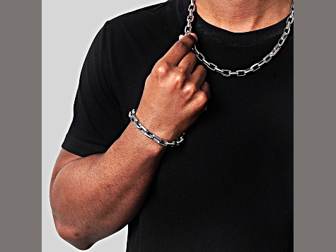 Invicta Jewelry Men's Beveled Edge Large Nautical Oval Link Chain Steel Bracelet (10mm) - 9"