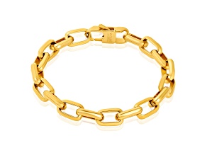 Invicta Jewelry Men's Beveled Edge Large Nautical Oval Link Chain Yellow Steel Bracelet (10mm) - 9"