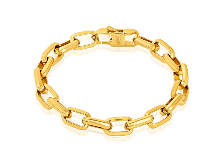 Invicta Jewelry Men's Beveled Edge Large Nautical Oval Link Chain Yellow Steel Bracelet (10mm) - 9"