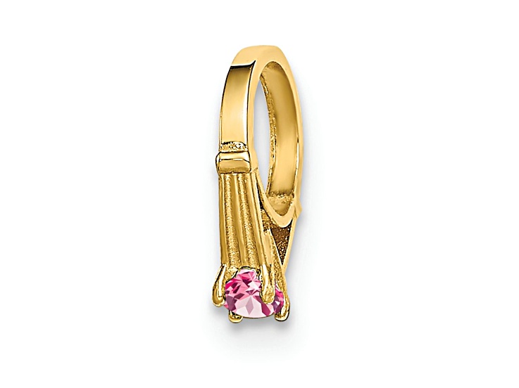 14k Yellow Gold 3D Ring with October Birthstone Light Pink Cubic Zirconia Charm