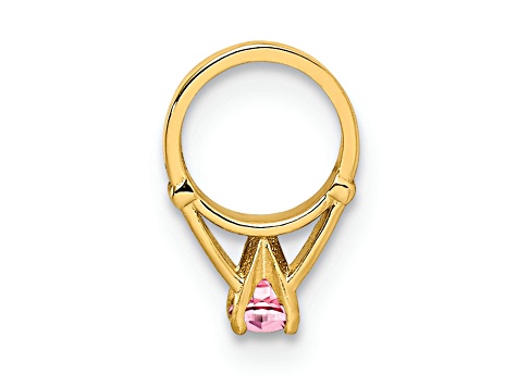 14k Yellow Gold 3D Ring with October Birthstone Light Pink Cubic Zirconia Charm
