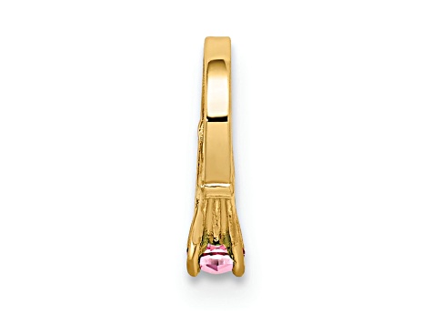 14k Yellow Gold 3D Ring with October Birthstone Light Pink Cubic Zirconia Charm