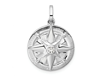 Picture of Rhodium Over Sterling Silver Cubic Zirconia Compass Pendant