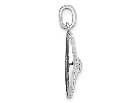 Rhodium Over Sterling Silver Cubic Zirconia Compass Pendant